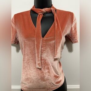 Madewell Coral Velvet Tie-Up Top